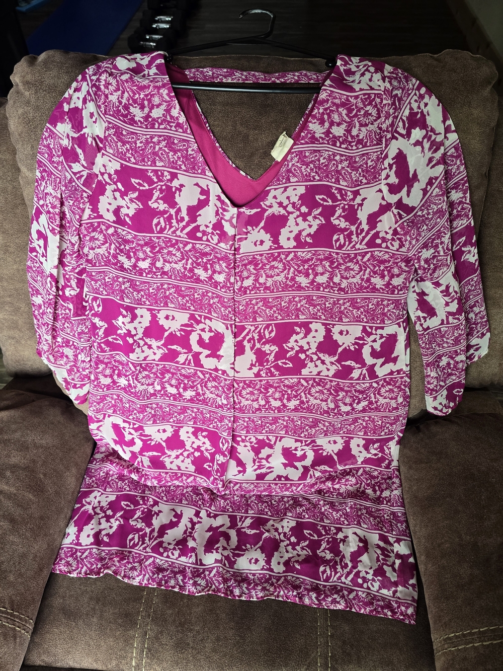 Pink Owl Pink and White V-Neck Dress